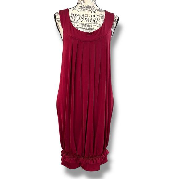 Alice + Olivia Size 4 Red Sleeveless Paperbag Pleated Jersey Mini Dress - Picture 1 of 7